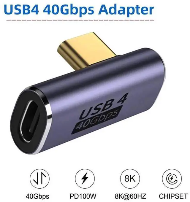 Alt view image 7 of 7 - USB4 Type C Male to Female Low Profile Right Angled Adapter, 40Gbps Data Transfer, 100W Fast Charging, 8K HD Video Output, Compact Right Angle Connector for Laptop Smartphone