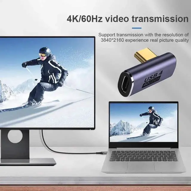 Alt view image 5 of 7 - USB4 Type C Male to Female Low Profile Right Angled Adapter, 40Gbps Data Transfer, 100W Fast Charging, 8K HD Video Output, Compact Right Angle Connector for Laptop Smartphone