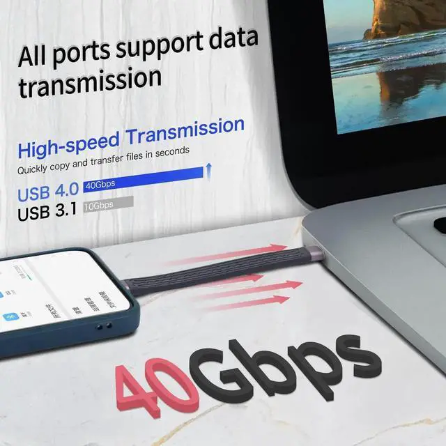 Alt view image 2 of 7 - 5.11 Inch Short USB C 4.0 Cable, 40Gbps Type C Male to Male Data Transfer Cord, 100W PD Fast Charging Compatible with All USB-C Devices