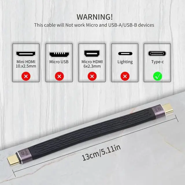 Alt view image 7 of 7 - 5.11 Inch Short USB C 4.0 Cable, 40Gbps Type C Male to Male Data Transfer Cord, 100W PD Fast Charging Compatible with All USB-C Devices