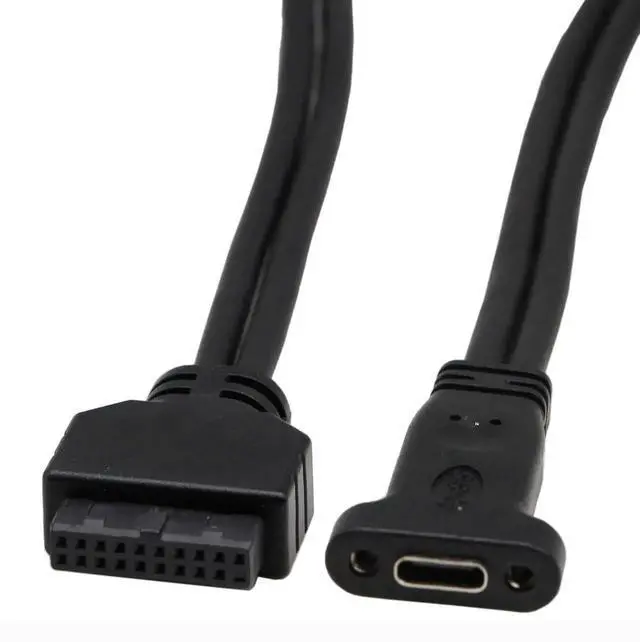 Alt view image 3 of 7 - 50cm USB 3.0 19 Pin to USB-C Front Panel Header Cable, 19Pin Female to Type-C Female Panel Mount Extension Cord for PC Chassis