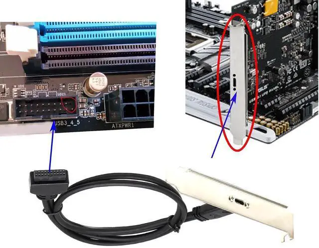 Alt view image 6 of 7 - 50cm USB 3.0 19 Pin to USB-C Front Panel Header Cable, 19Pin Female to Type-C Female Panel Mount Extension Cord for PC Chassis