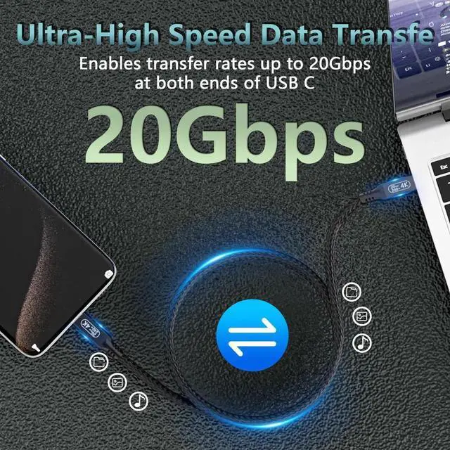 Alt view image 5 of 7 - 6.6ft/2M USB-C 3.2 Gen 2 Nylon Cable, 20Gbps Data Transfer, 240W Fast Charging, 4K Video Output Type-C Cord for Monitor, Laptop, Phone