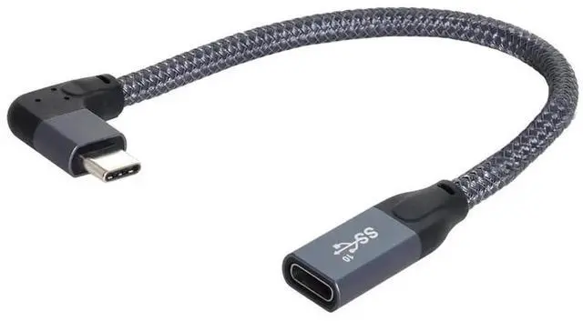 Alt view image 4 of 7 - 20CM Left Right Angled USB 3.1 Type-C Male to Female Extension Cable, Sleeved Reinforced 10Gbps Data Transfer USB-C Extender Cord for Laptop