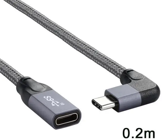 Alt view image 3 of 7 - 20CM Left Right Angled USB 3.1 Type-C Male to Female Extension Cable, Sleeved Reinforced 10Gbps Data Transfer USB-C Extender Cord for Laptop