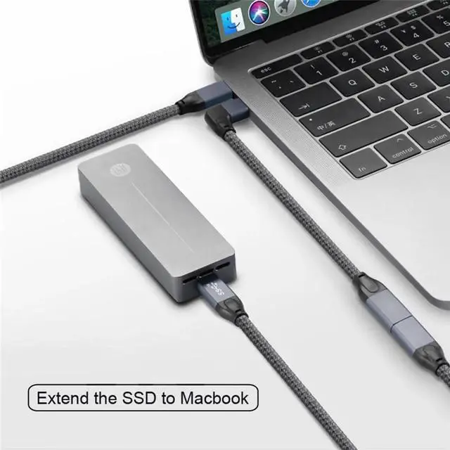 Alt view image 7 of 7 - 20CM Left Right Angled USB 3.1 Type-C Male to Female Extension Cable, Sleeved Reinforced 10Gbps Data Transfer USB-C Extender Cord for Laptop