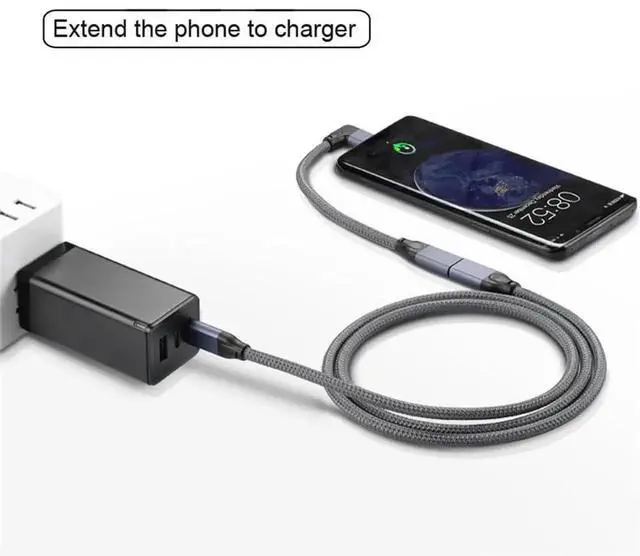 Alt view image 6 of 7 - 20CM Left Right Angled USB 3.1 Type-C Male to Female Extension Cable, Sleeved Reinforced 10Gbps Data Transfer USB-C Extender Cord for Laptop