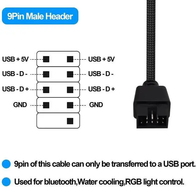 Alt view image 6 of 7 - 2PCS 20cm USB 2.0 Type A Male to 9 Pin Male Motherboard Header Adapter Cable, USB Internal Extension Data Converter Cord