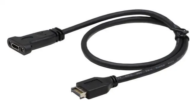 Alt view image 3 of 6 - 50cm Type E Male USB 3.1 Front Panel Header to USB-C Female Panel Mount Extension Cable with Mounting Screws