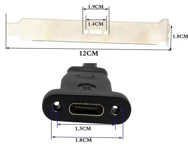 Alt view image 2 of 6 - 50cm Type E Male USB 3.1 Front Panel Header to USB-C Female Panel Mount Extension Cable with Mounting Screws