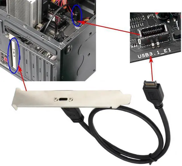 Alt view image 4 of 6 - 50cm Type E Male USB 3.1 Front Panel Header to USB-C Female Panel Mount Extension Cable with Mounting Screws