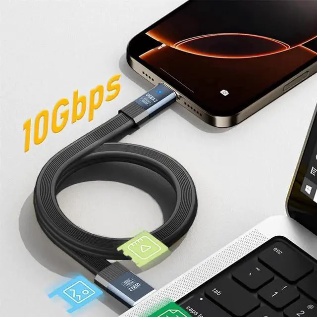 Alt view image 6 of 7 - 100cm Flat Slim FPC USB 3.1 Type-A Male to USB-C Male Cable, 10Gbps Data Transfer 5V3A Power Charging Cord for Laptop, Phone and External Disk