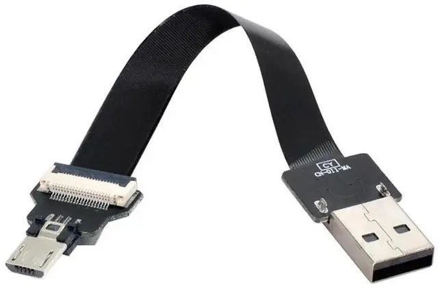 Main image of 0.2M Flat Slim FPC USB 2.0 Type-A Male to Micro USB 5Pin Male Cable, High Flexible Ribbon Data Power Cord for FPV, External Disk & Smartphone