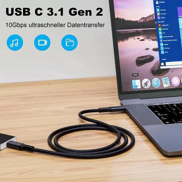Alt view image 3 of 7 - 6.6FT 2M USB C 3.1 Gen 2 Cable, 10Gbps Type C Data Transfer Cable, 4K Video Output 100W PD Charging Cord Compatible with Thunderbolt 3, Matebook, Chromebook, Type-C Laptops & Hubs