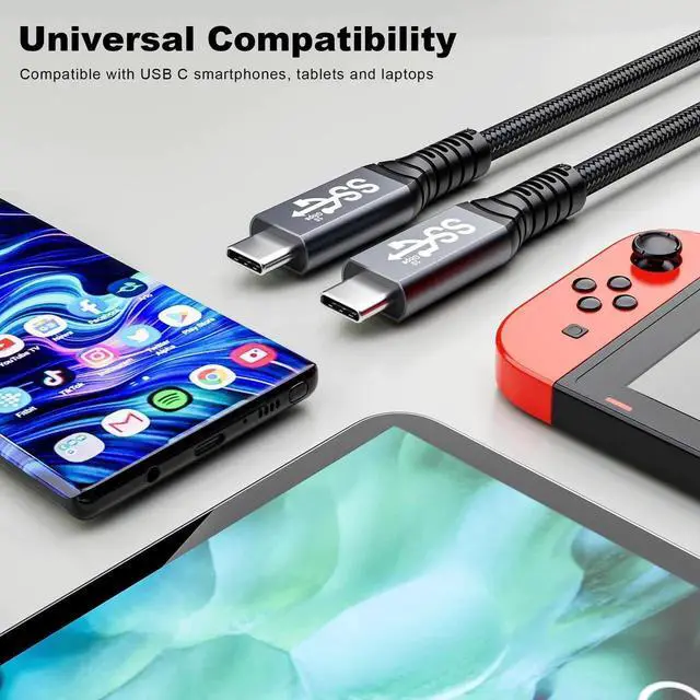 Alt view image 7 of 7 - 6.6FT 2M USB C 3.1 Gen 2 Cable, 10Gbps Type C Data Transfer Cable, 4K Video Output 100W PD Charging Cord Compatible with Thunderbolt 3, Matebook, Chromebook, Type-C Laptops & Hubs