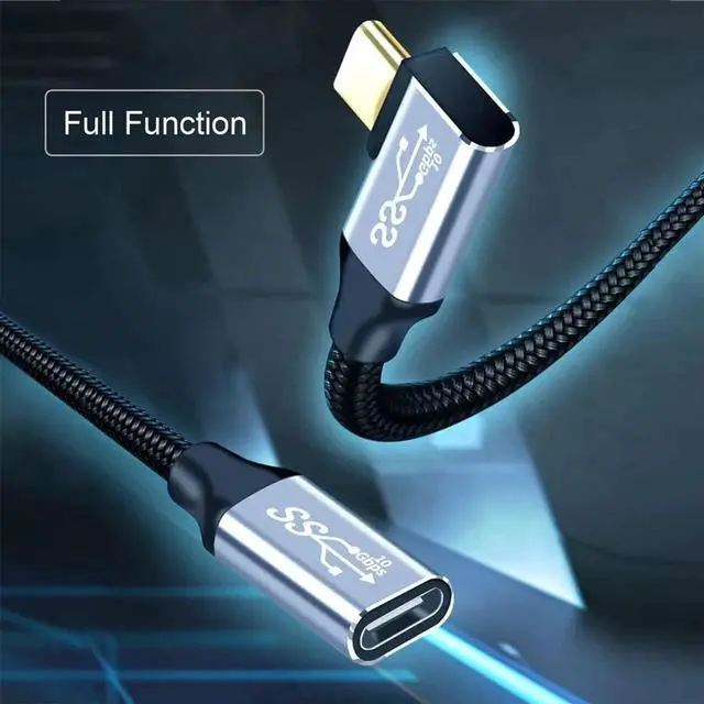 Alt view image 7 of 7 - 2.0m Left & Right Angled USB 3.1 Type-C Male to Female Extension Cable, 10Gbps Data Transfer 100W PD Charging with Protective Sleeve, USB-C Extender for Laptop