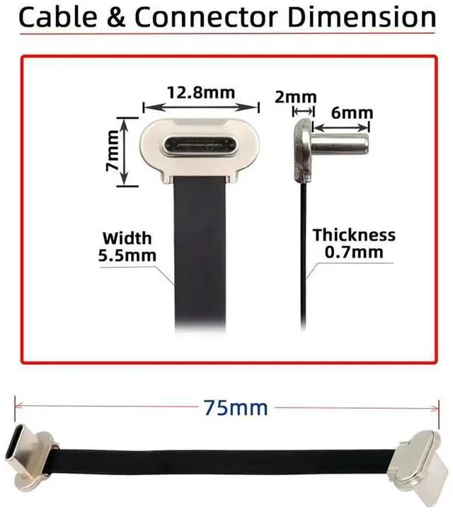 Alt view image 3 of 7 - Angled Short USB-C Male to Male Fast Charging Cable, Ultra Slim Flat USB 2.0 Data Cord 65W Power for Laptop Tablet Phone, 7.5cm / 2.95 Inch Black