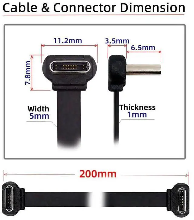 Alt view image 6 of 7 - Angled USB-C to USB-C Short Cable 20cm/7.87in, Ultra Slim Flat USB2.0 65W Fast Charging Data Cord for Laptop Tablet Phone