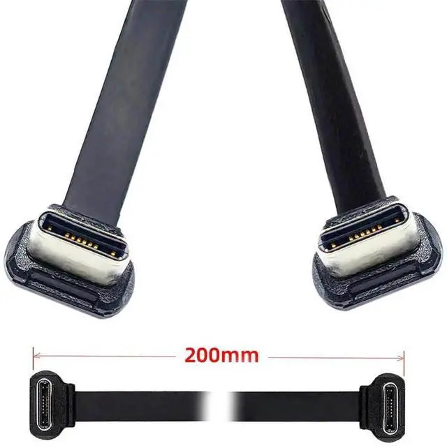 Alt view image 2 of 7 - Angled USB-C to USB-C Short Cable 20cm/7.87in, Ultra Slim Flat USB2.0 65W Fast Charging Data Cord for Laptop Tablet Phone