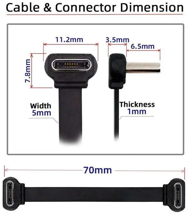 Alt view image 7 of 7 - Angled USB-C to USB-C Short Cable, 2.76in Ultra Slim Flat USB 2.0 65W Fast Charging Data Cord for Laptop Tablet Phone