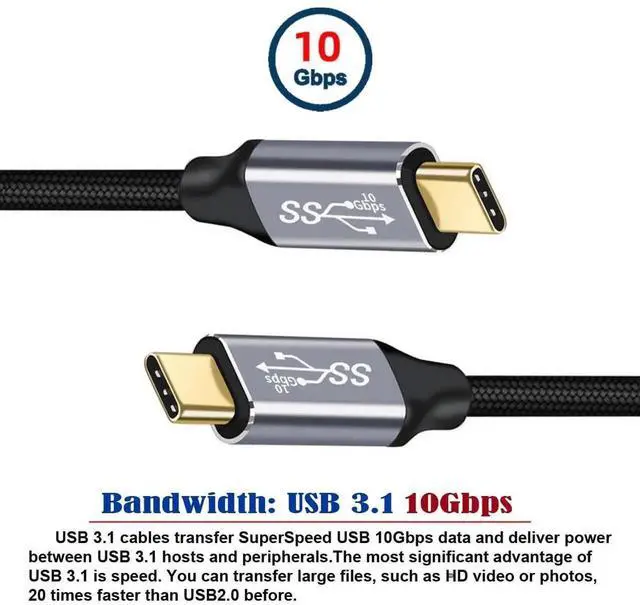Alt view image 6 of 7 - 10Gbps USB 3.1 Gen2 USB-C to USB-C Cable 1M, 100W Fast Charging Video Data Cord with E-Marker Chip for Laptop Tablet Phone