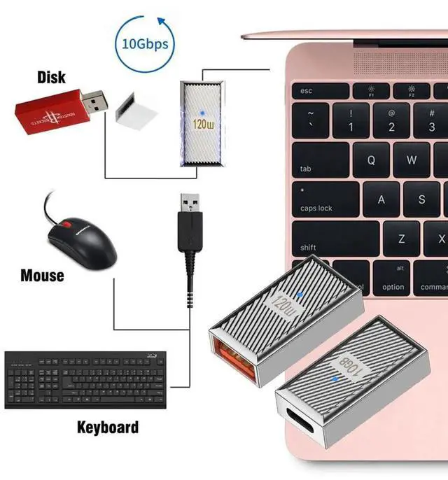 Alt view image 2 of 7 - 10Gbps USB 3.1 Type C Female to USB 3.0 A Female OTG Adapter, Mecha Cyberpunk Style Alloy Shell Data Converter for Laptop Phone Tablet