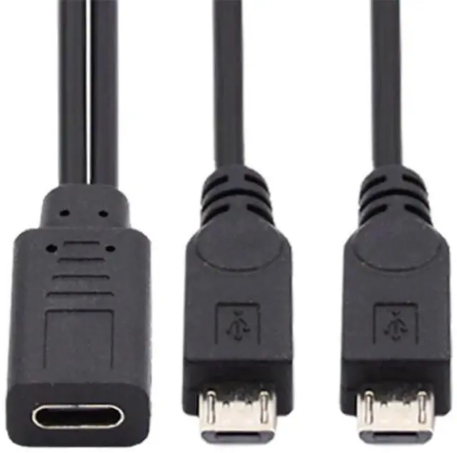 Main image of DC 5V USB-C Female to Dual Micro USB 5Pin Male Splitter Cable, 30CM Type-C to Double Micro USB Charging Extension Power Cord