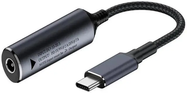 Main image of DC Jack 5.5x2.1mm Input to USB-C PD Braided Charging Cable 18cm, 5V/9V/20V 7A 140W Power Converter Cord for Laptop Phone Tablet