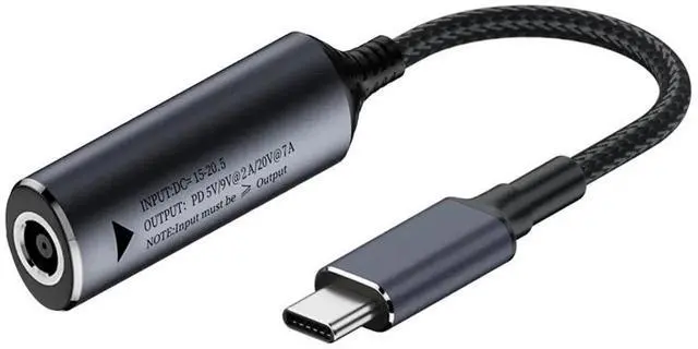 Main image of DC 6.0x1.4mm Input to USB-C PD Braided Charging Cable 18cm, 140W 7A 5V 9V 20V Power Converter Cord for Laptop Phone Tablet