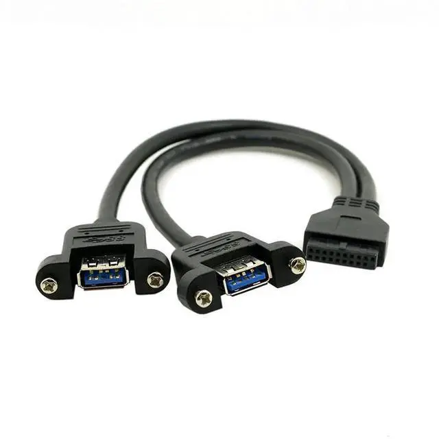 Alt view image 3 of 7 - USB 3.0 Dual Ports A Female Screw Mount to Motherboard 20Pin Header Cable, Black 25CM Internal PC Extension Cord
