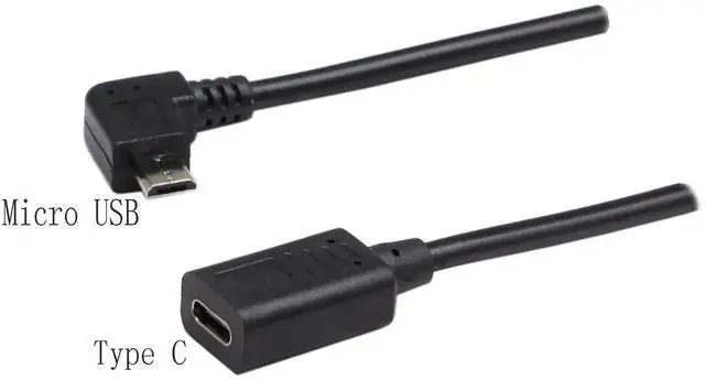 Alt view image 6 of 6 - 30cm Left Bend 90 Degree Micro USB Male to USB-C Female Cable, Micro USB 2.0 Right Angle Extension Charging Data Sync Cord for Phones Computers