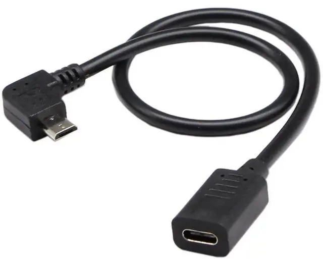 Alt view image 5 of 6 - 30cm Left Bend 90 Degree Micro USB Male to USB-C Female Cable, Micro USB 2.0 Right Angle Extension Charging Data Sync Cord for Phones Computers