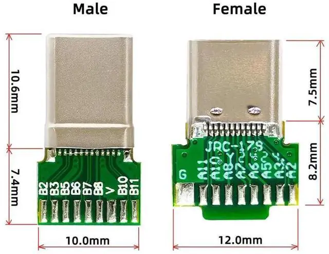 Alt view image 5 of 7 - 2Pcs/Lot USB 3.1 Type-C Male & Female Plug Socket, OEM DIY Solder Type USB-C Connector with PCB Board