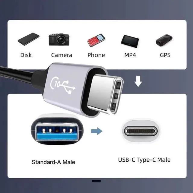 Alt view image 2 of 7 - 2.0m USB 3.1 Type C Male to USB 3.0 Type A Male Cable, 3A Fast Charging 10Gbps High Speed Data Sync Cord 6.56ft Compatible with Laptop Phone External Disk