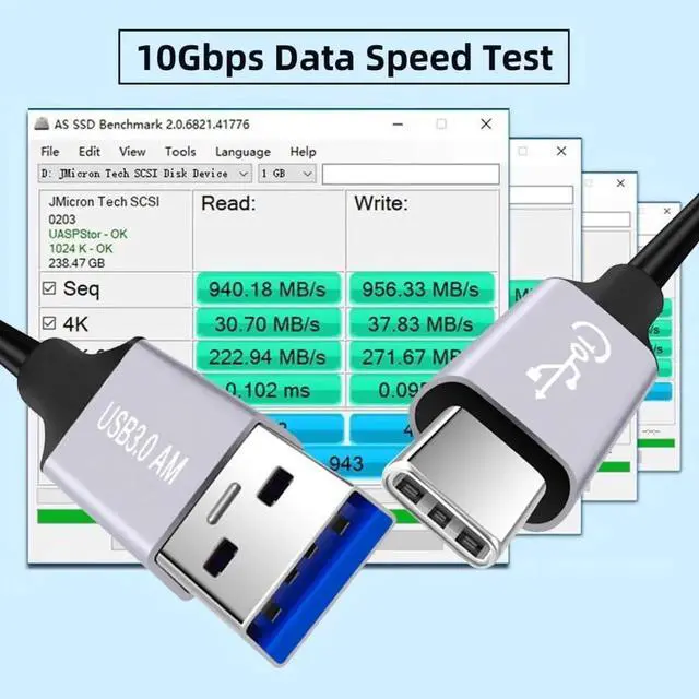 Alt view image 4 of 7 - 2.0m USB 3.1 Type C Male to USB 3.0 Type A Male Cable, 3A Fast Charging 10Gbps High Speed Data Sync Cord 6.56ft Compatible with Laptop Phone External Disk