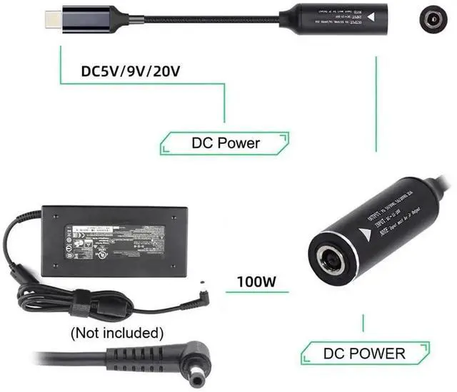 Alt view image 4 of 7 - 18cm Braided DC 4.5X3.0mm to Type-C 100W PD Charging Cable, 5V 9V 20V DC Jack Power Cord for Laptop Phone