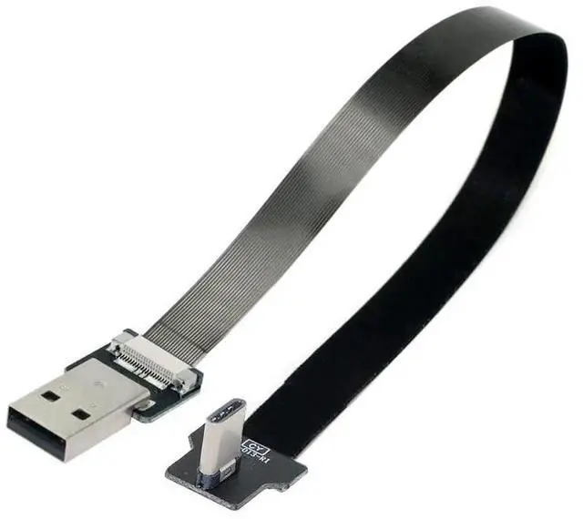 Alt view image 2 of 7 - 0.2M Right Angled USB 2.0 Type-A Male to USB-C Male Flat Slim FPC Cable, 90 Degree FPC Data Charging Cord for FPV External Disk Smartphone