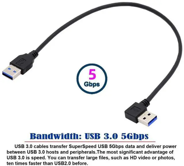 Alt view image 5 of 7 - 40cm Left Angled 90 Degree USB 3.0 Type-A Male to Straight Type-A Male Cable, 5Gbps High Speed Data Transfer Cord for SSD External Disk Camera