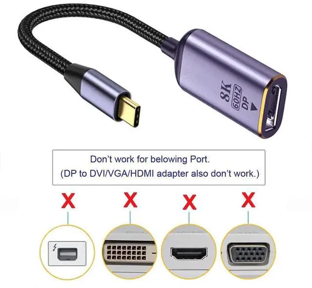 Alt view image 3 of 7 - USB4 Type-C to DisplayPort DP Female Cable, 8K@60Hz UHD 4K High Resolution Video Adapter Cable for Monitor Display