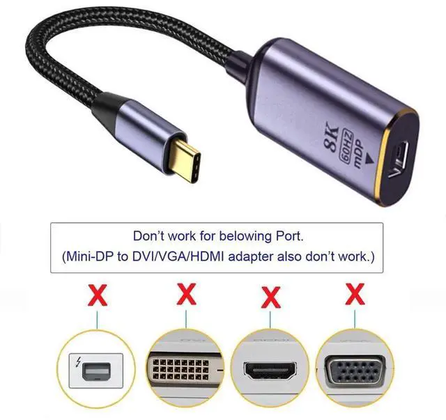 Alt view image 6 of 7 - USB4 Type-C to Mini DisplayPort Mini-DP Female Cable, 8K@60Hz UHD 4K Ultra HD Video Adapter Cable for Monitor Display
