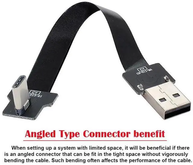 Alt view image 3 of 7 - 1.0M Right Angled USB 2.0 Type-A Male to USB-C Male Flat Slim FPC Cable, 90 Degree FPC Data Charging Cord for FPV External Disk Smartphone