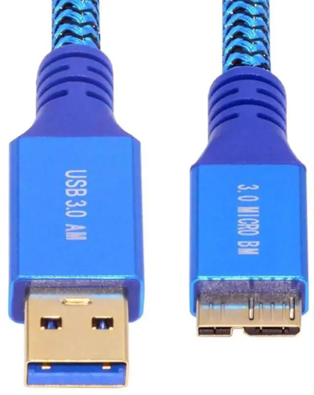 Main image of 0.3m USB 3.0 Type-A Male to Micro-B Male Braided Cable, 5Gbps High Speed Blue Sleeve Data Cord for SSD External Hard Drive Camera