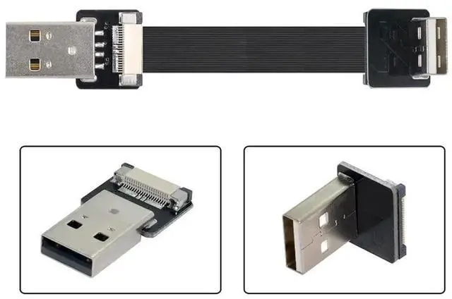 Alt view image 5 of 7 - 0.2M 90 Degree Down Angled USB 2.0 A Male to A Male Flat Slim FPC Data Cable for FPV Drone Hard Disk Scanner Printer