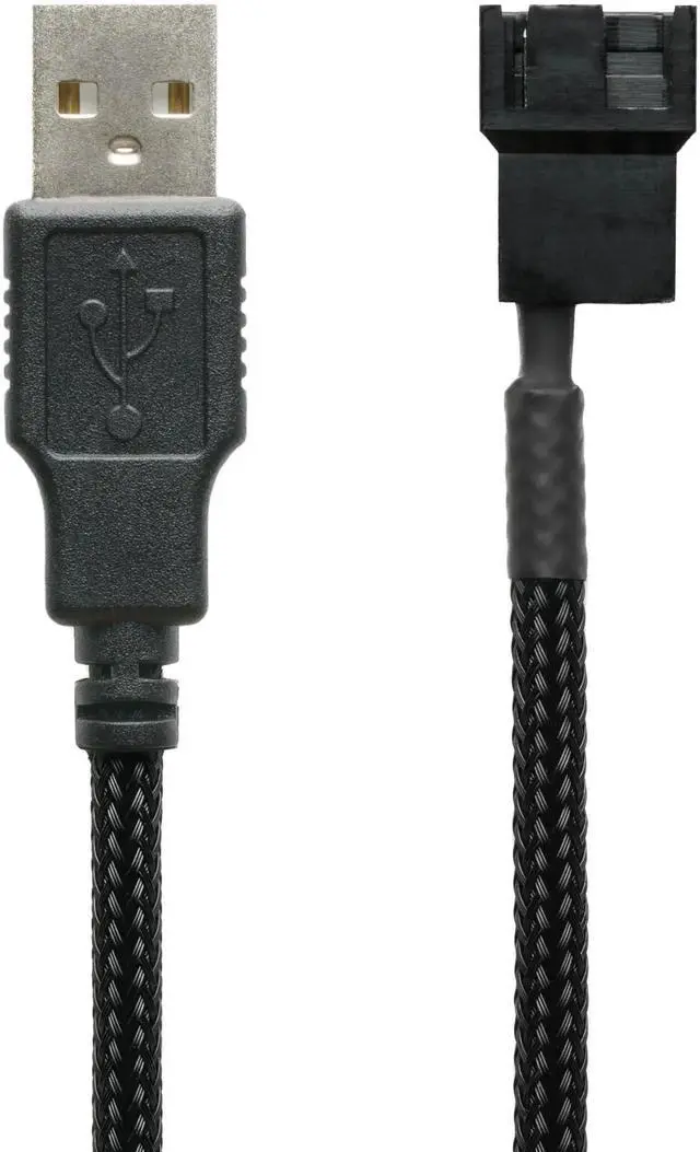 Main image of 60cm 24 Inch 5V USB PC Fan Power Adapter Cable Black Sleeved Silent Fan Speed Adapter Compatible with 3-Pin 4-Pin Computer Cooling Fans