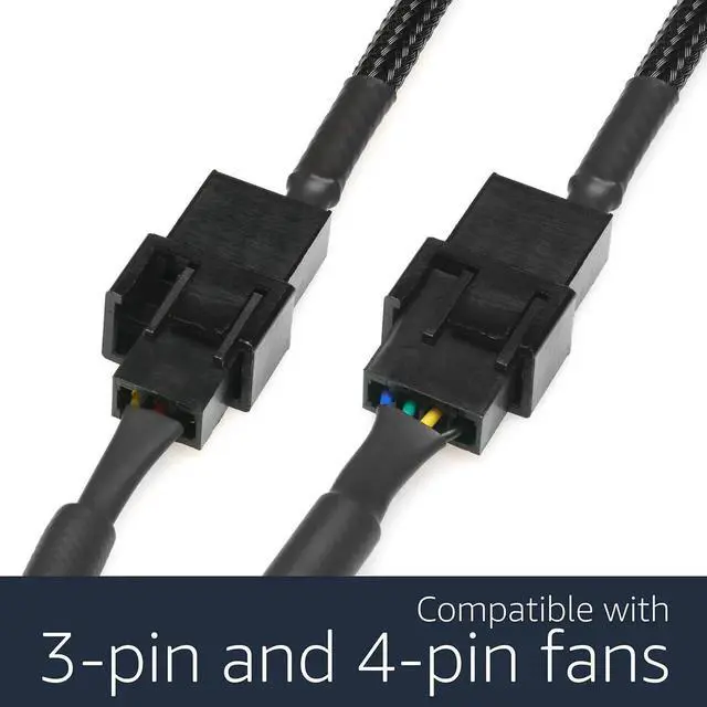 Alt view image 4 of 4 - 60cm 24 Inch 5V USB PC Fan Power Adapter Cable Black Sleeved Silent Fan Speed Adapter Compatible with 3-Pin 4-Pin Computer Cooling Fans