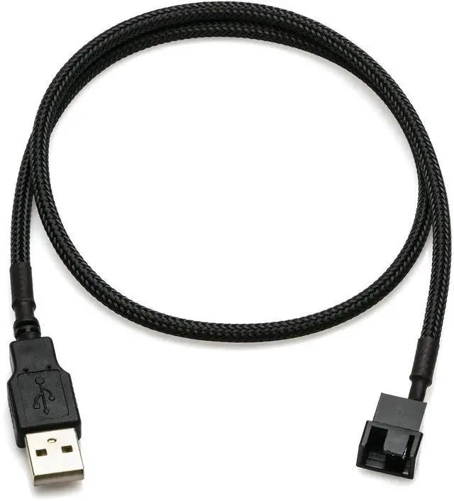 Alt view image 2 of 4 - 60cm 24 Inch 5V USB PC Fan Power Adapter Cable Black Sleeved Silent Fan Speed Adapter Compatible with 3-Pin 4-Pin Computer Cooling Fans