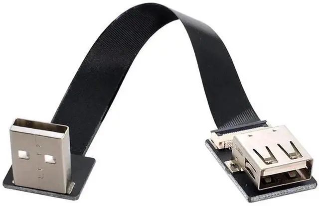 Alt view image 5 of 7 - 0.5m Up Angled USB 2.0 Type-A Male to Female Flat Slim FPC Extension Cable, 90 Degree Bend Data Cord for FPV Hard Disk Scanner Printer