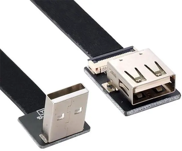 Alt view image 6 of 7 - 0.5m Up Angled USB 2.0 Type-A Male to Female Flat Slim FPC Extension Cable, 90 Degree Bend Data Cord for FPV Hard Disk Scanner Printer