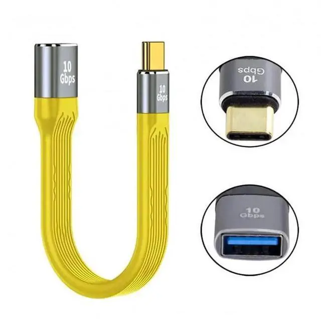 Alt view image 4 of 7 - 13CM Yellow USB 3.1 Type C Male to USB 3.0 Type A Female OTG Cable, Flat Slim FPC High Speed Data Cord for Laptop Phone