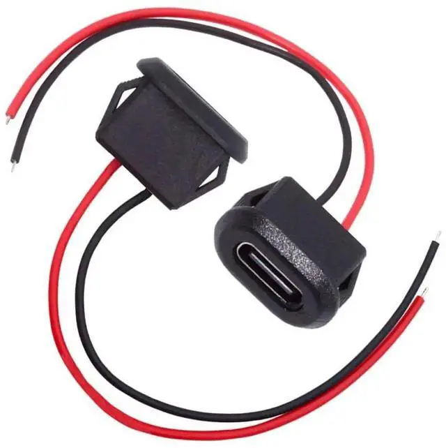 Alt view image 6 of 7 - 2Pcs/Set USB 2.0 Type C Female Latch Mount Socket to 2Pin Pigtail Open Wire Cable, DC 5V Power & Data Cord for DIY OEM Repair Project